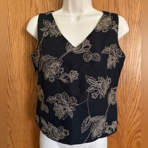 Tommy Bahama 100% Silk Black Tank Top Embroidered Sleeveless Blouse Women's Sz 4